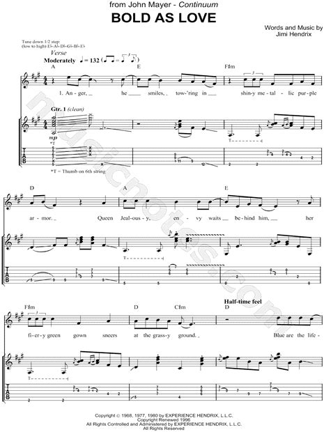 BOLD AS LOVE TAB (ver 3) by John Mayer @ Ultimate.